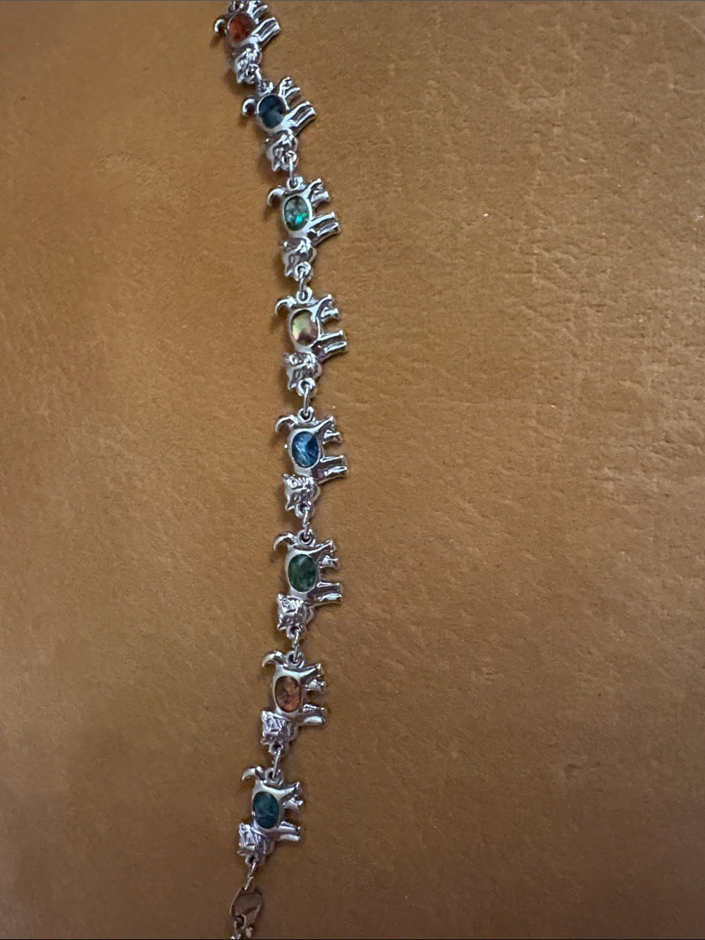 Multicolor Stoned Cat Link Bracelet - Womens Silver Tone Jewelry